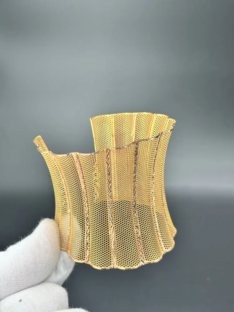 14 Ayar Tül Kelepçe Bilezik 7 cm Sarı Altın